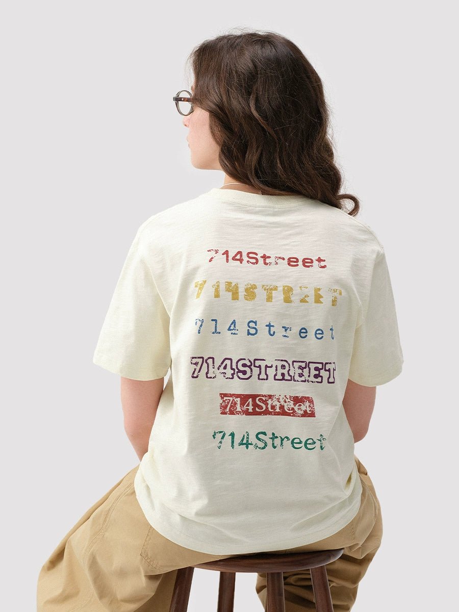 スラブテクスチャテキストプリント半袖Tシャツ S05011