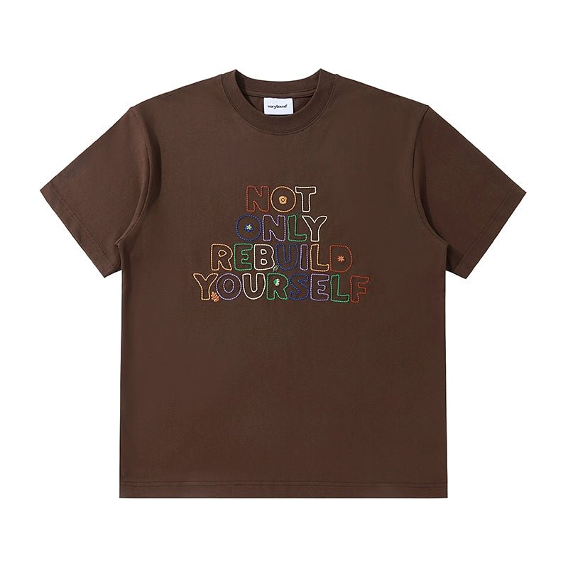 手刺繍コットンクルーネック半袖Tシャツ N051415
