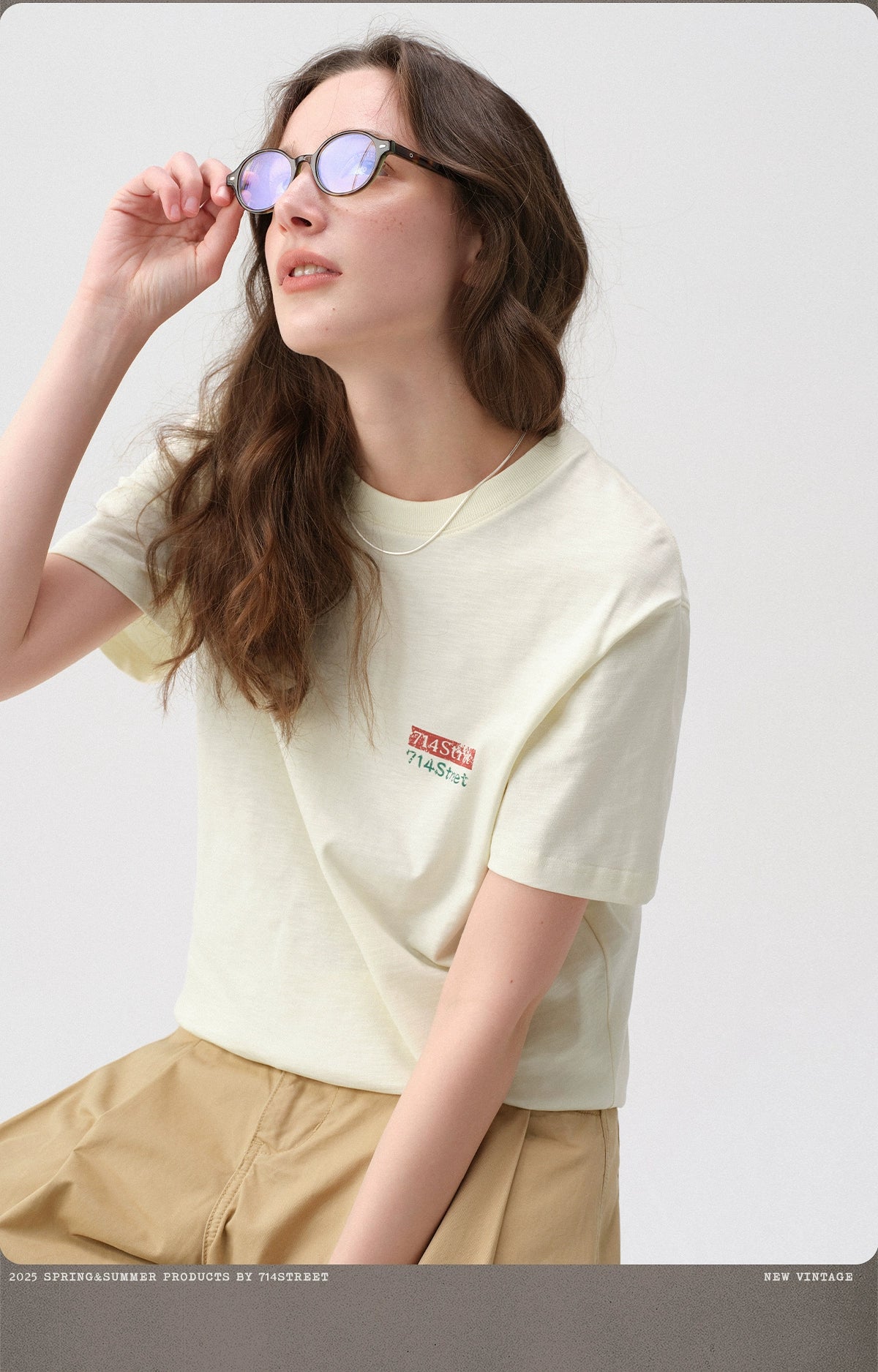 スラブテクスチャテキストプリント半袖Tシャツ S05011
