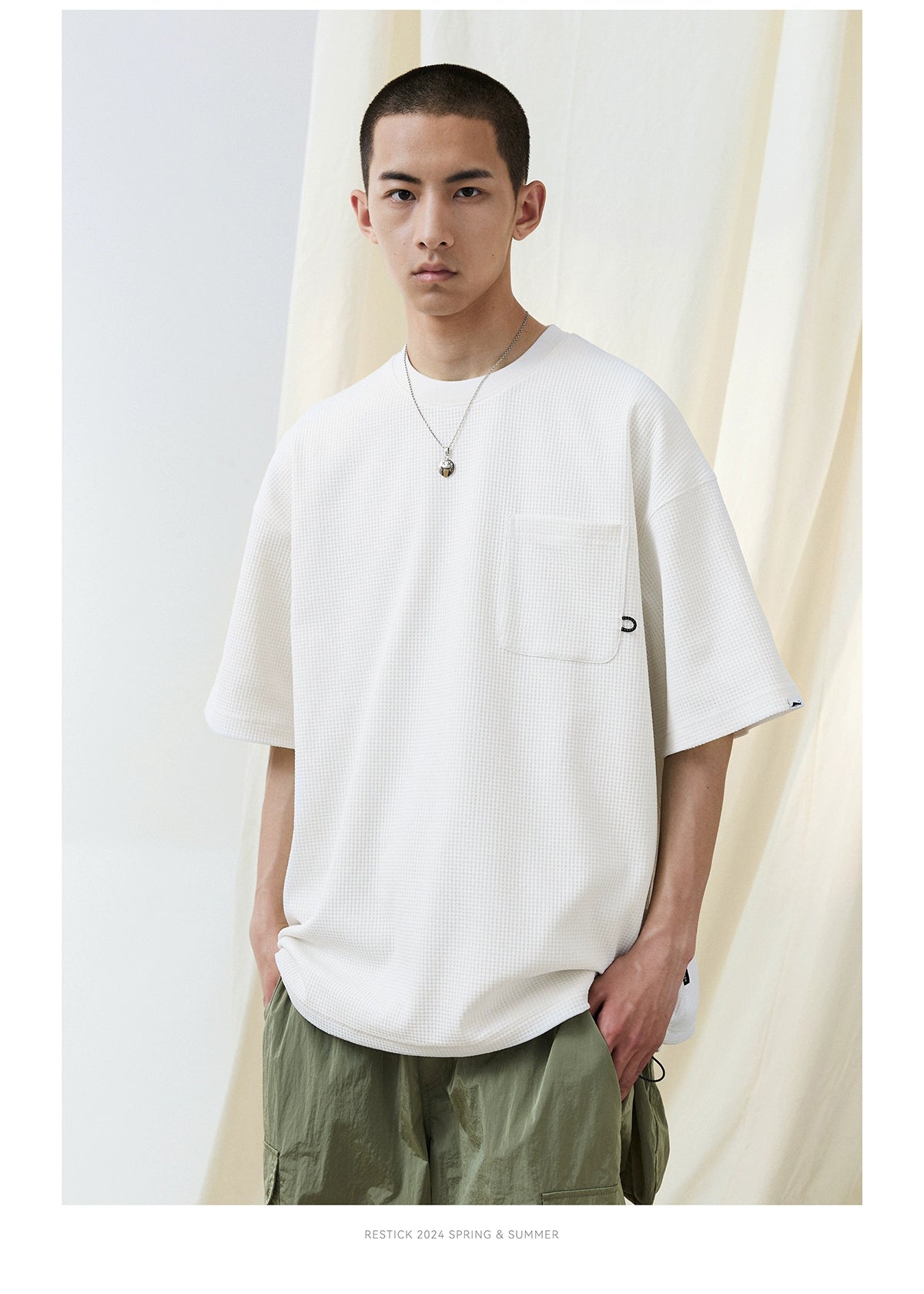 【X-STRETCHエクスポート生地】ワッフル5クォーター半袖Tシャツ R05012