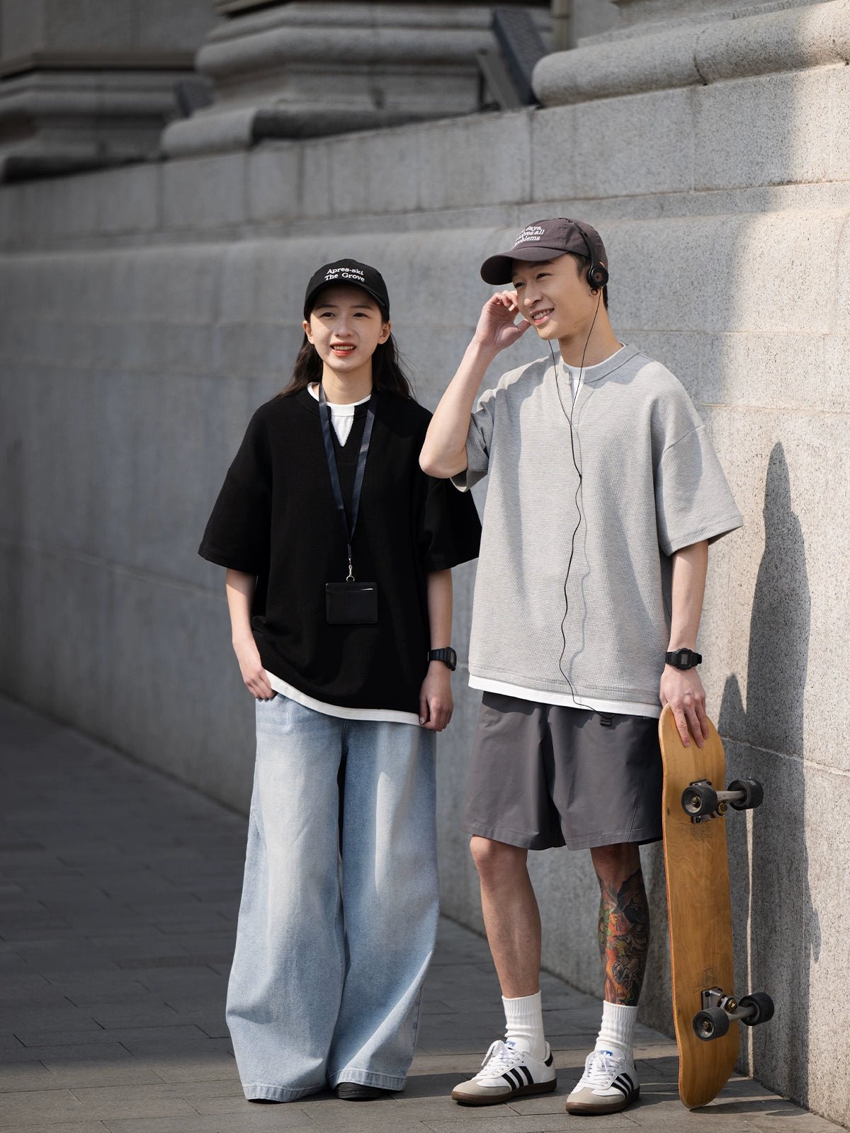 ワッフルレイヤードVネック半袖Tシャツ B04285