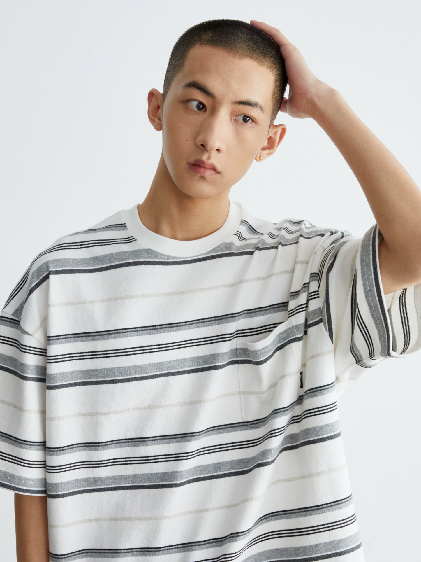 300G ストライプ半袖Tシャツ V06012