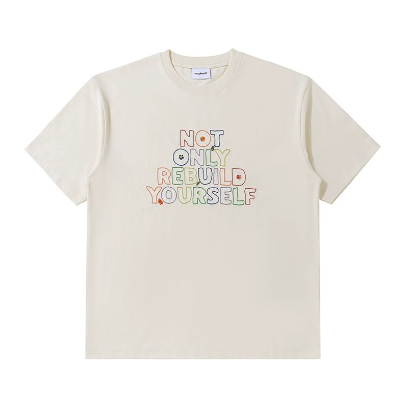 手刺繍コットンクルーネック半袖Tシャツ N051415