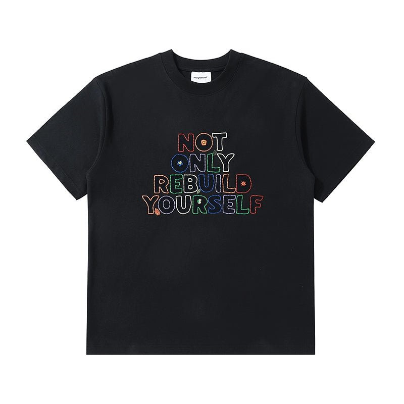 手刺繍コットンクルーネック半袖Tシャツ N051415
