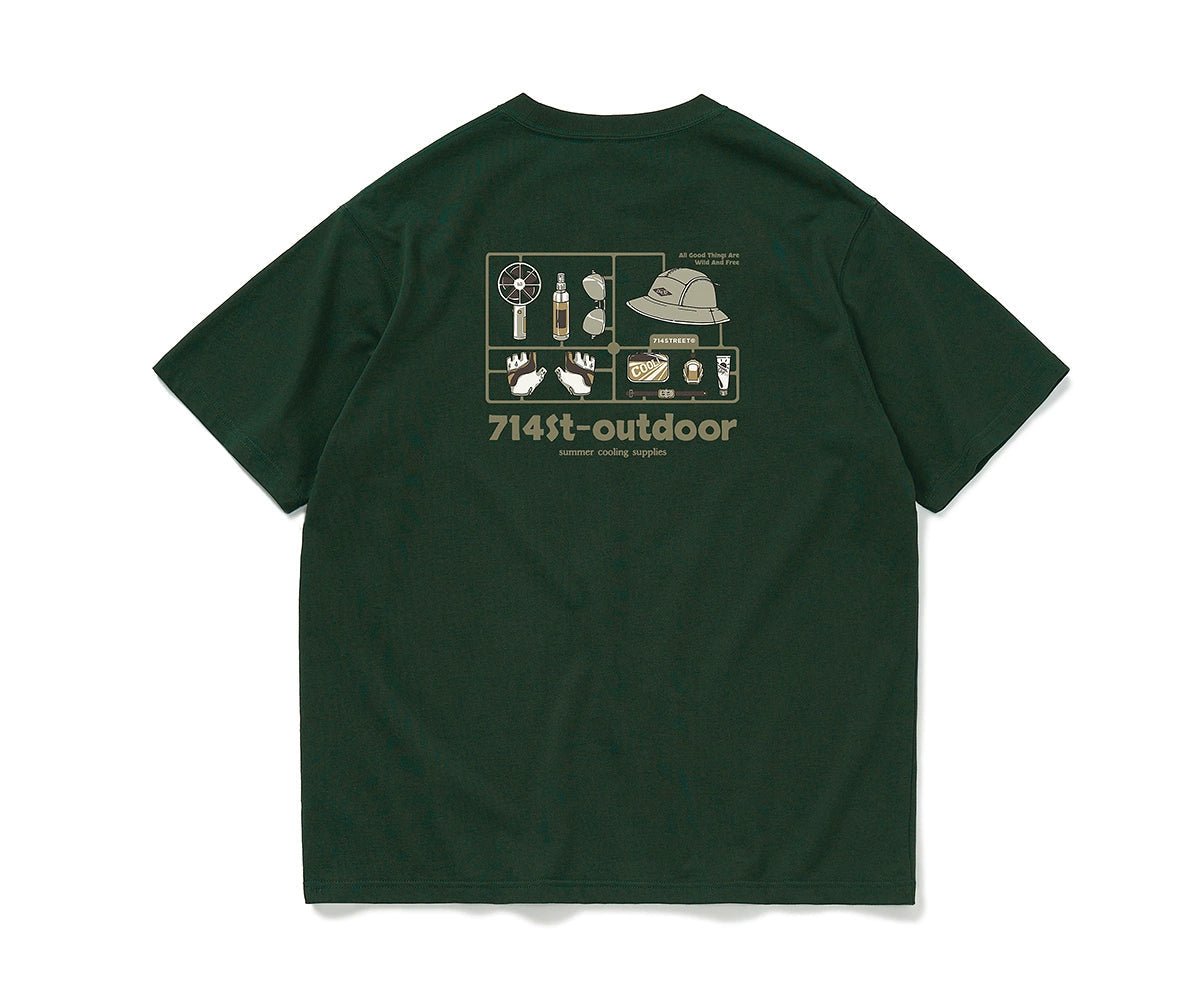 アンチリンクルアウトドアギアプリント半袖Tシャツ S05019