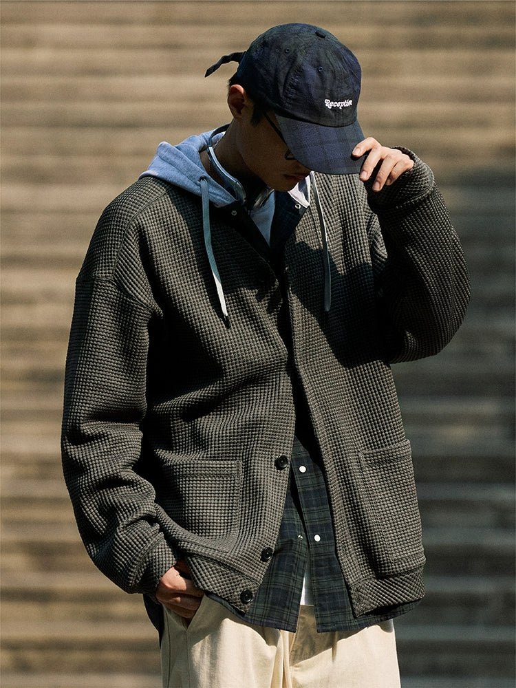 SOLOTEXワッフルニットカーディガンスウェットシャツ R110914