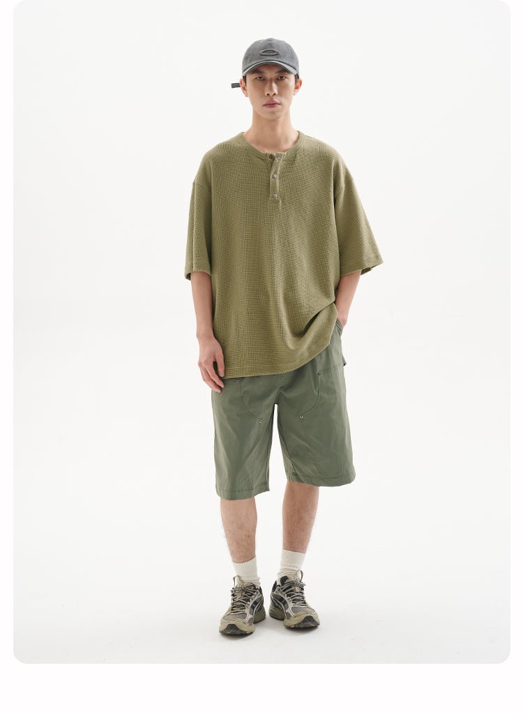 ヘンリーカラービンテージワッフル半袖Tシャツ B04093