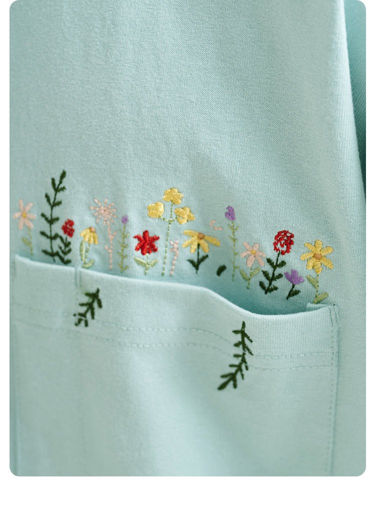 花柄刺繍270Gポケット半袖Tシャツ B07193