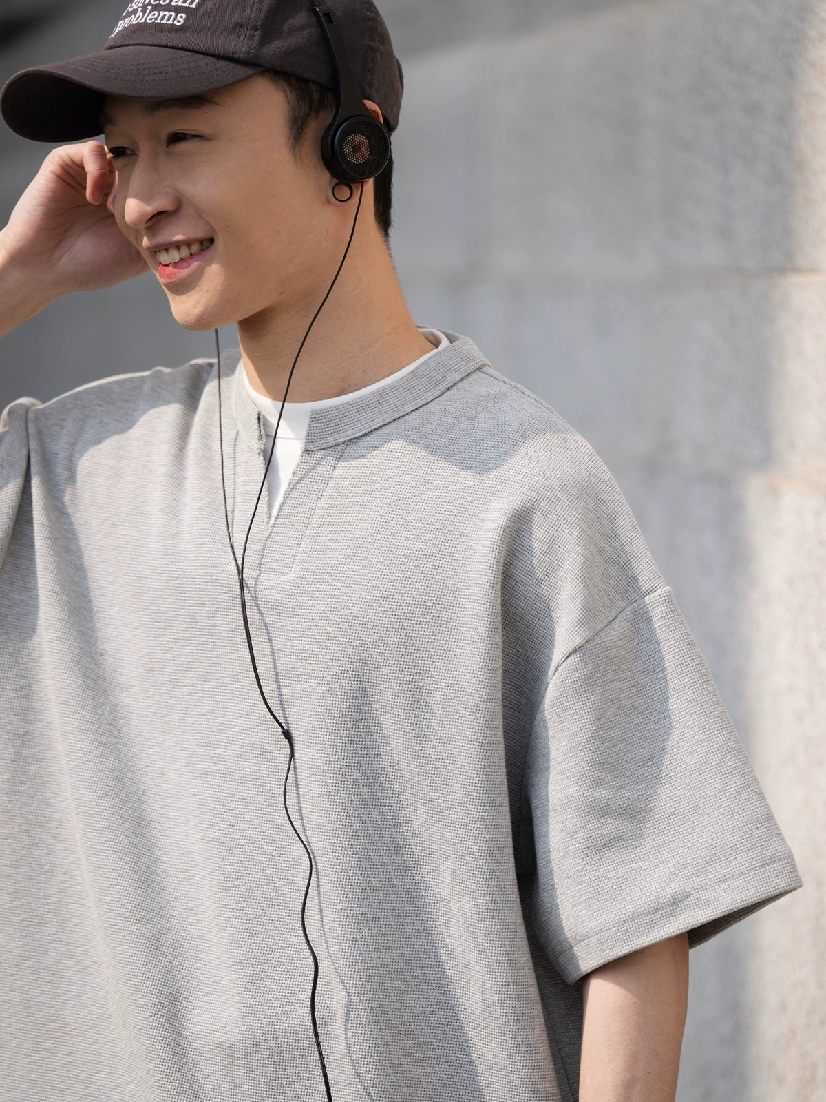 ワッフルレイヤードVネック半袖Tシャツ B04285