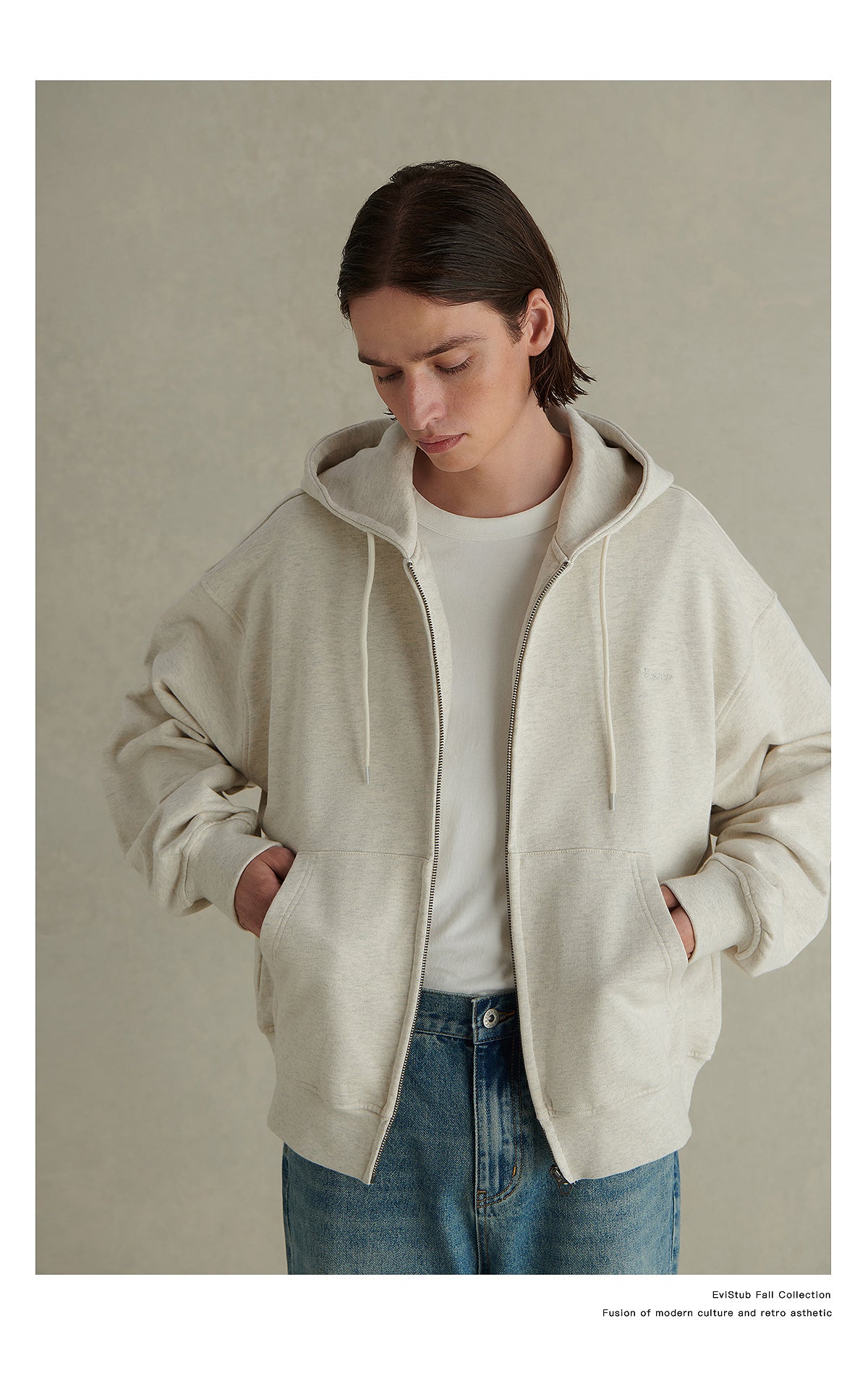 500G HEAVY WEIGHT BASIC RETRO ZIP HOODED SWEATSHIRT E09331