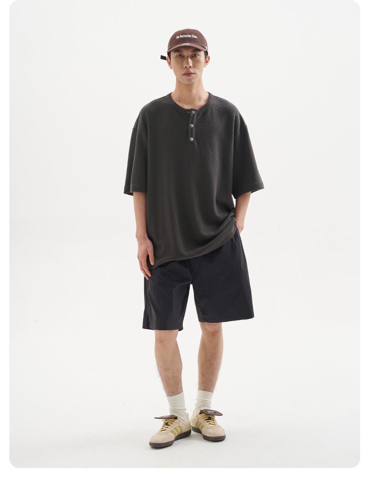 ヘンリーカラービンテージワッフル半袖Tシャツ B04093