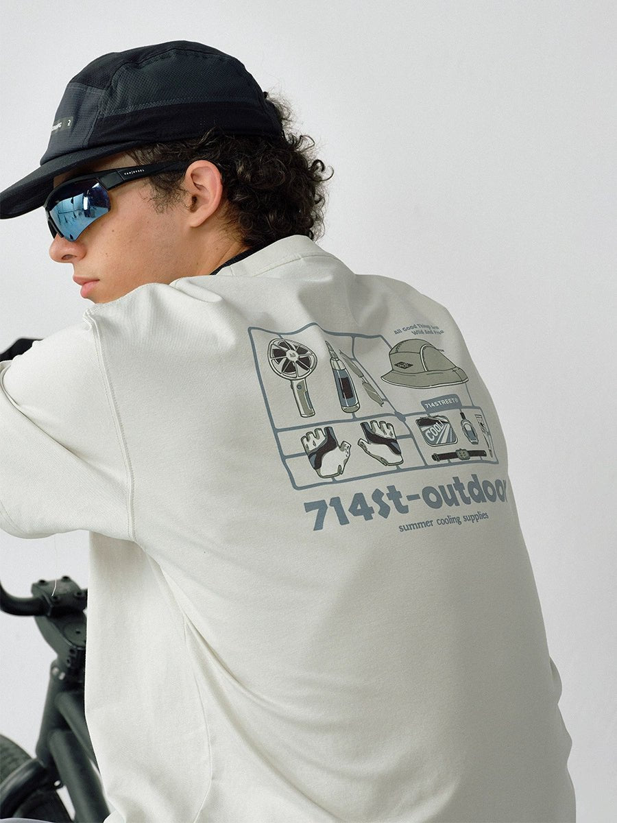 アンチリンクルアウトドアギアプリント半袖Tシャツ S05019