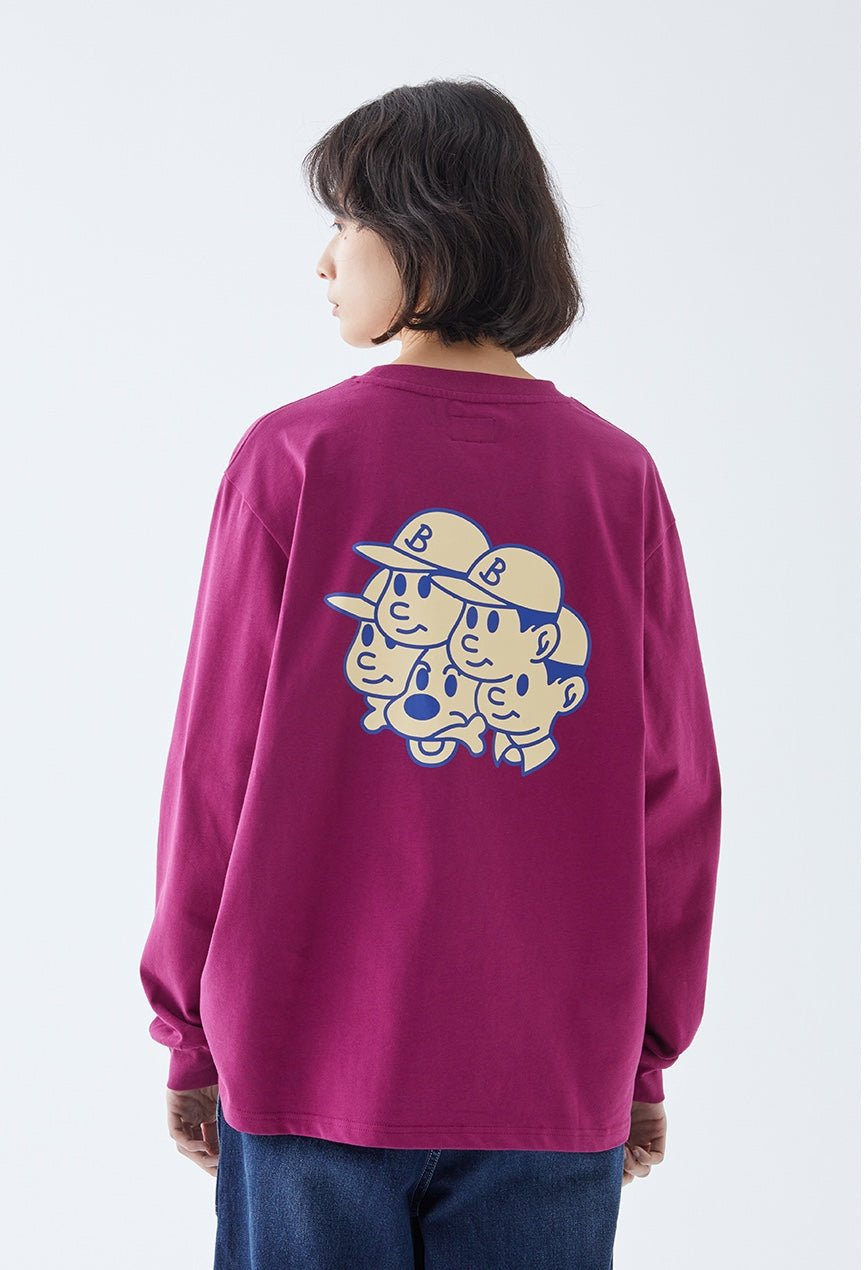 バックプリントクルーネック長袖Tシャツ B07121