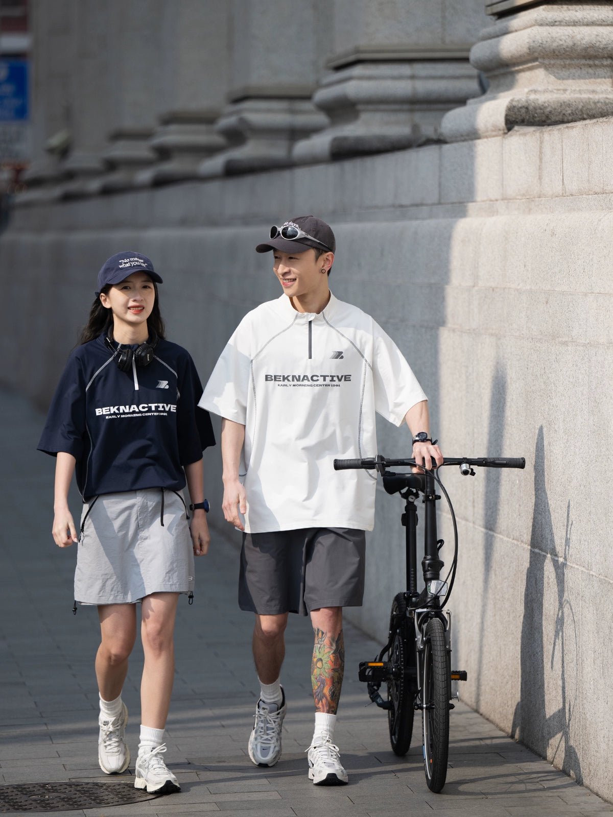 抗菌日焼け止めルーズハーフネックジッパー半袖Tシャツ B04281