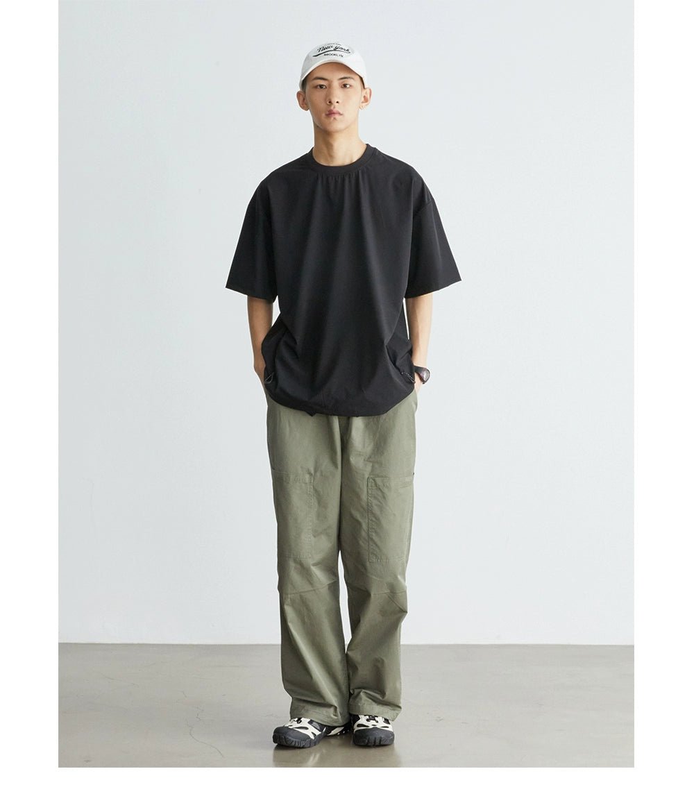 ジッパーポケット無地半袖メンズ夏防水クルーネックTシャツ V06019