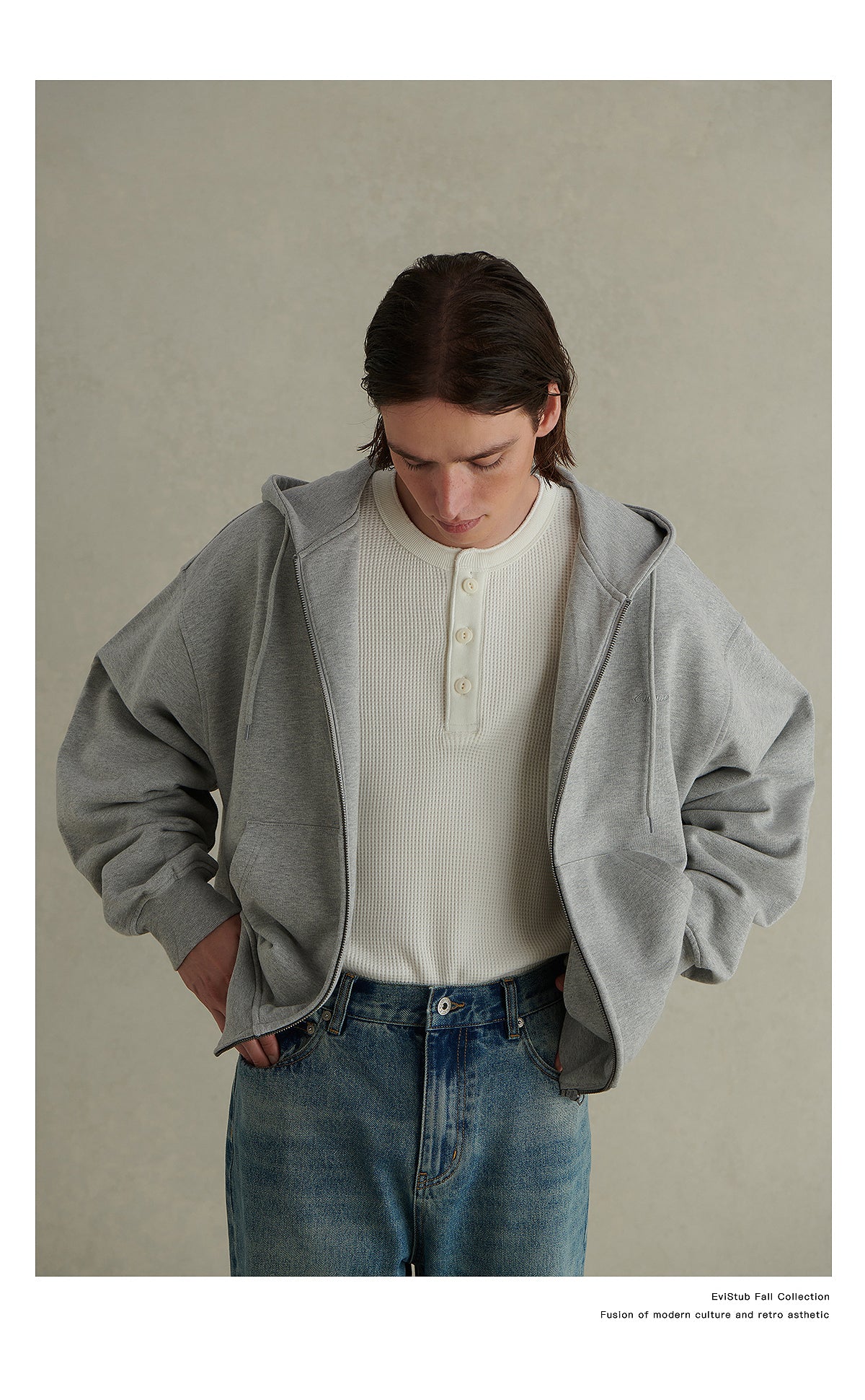 500G HEAVY WEIGHT BASIC RETRO ZIP HOODED SWEATSHIRT E09331