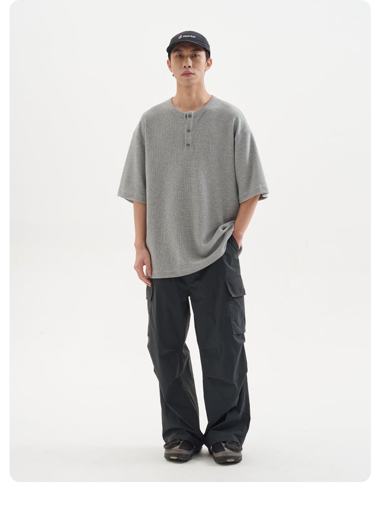 ヘンリーカラービンテージワッフル半袖Tシャツ B04093