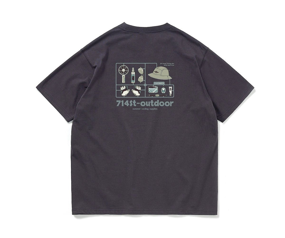 アンチリンクルアウトドアギアプリント半袖Tシャツ S05019