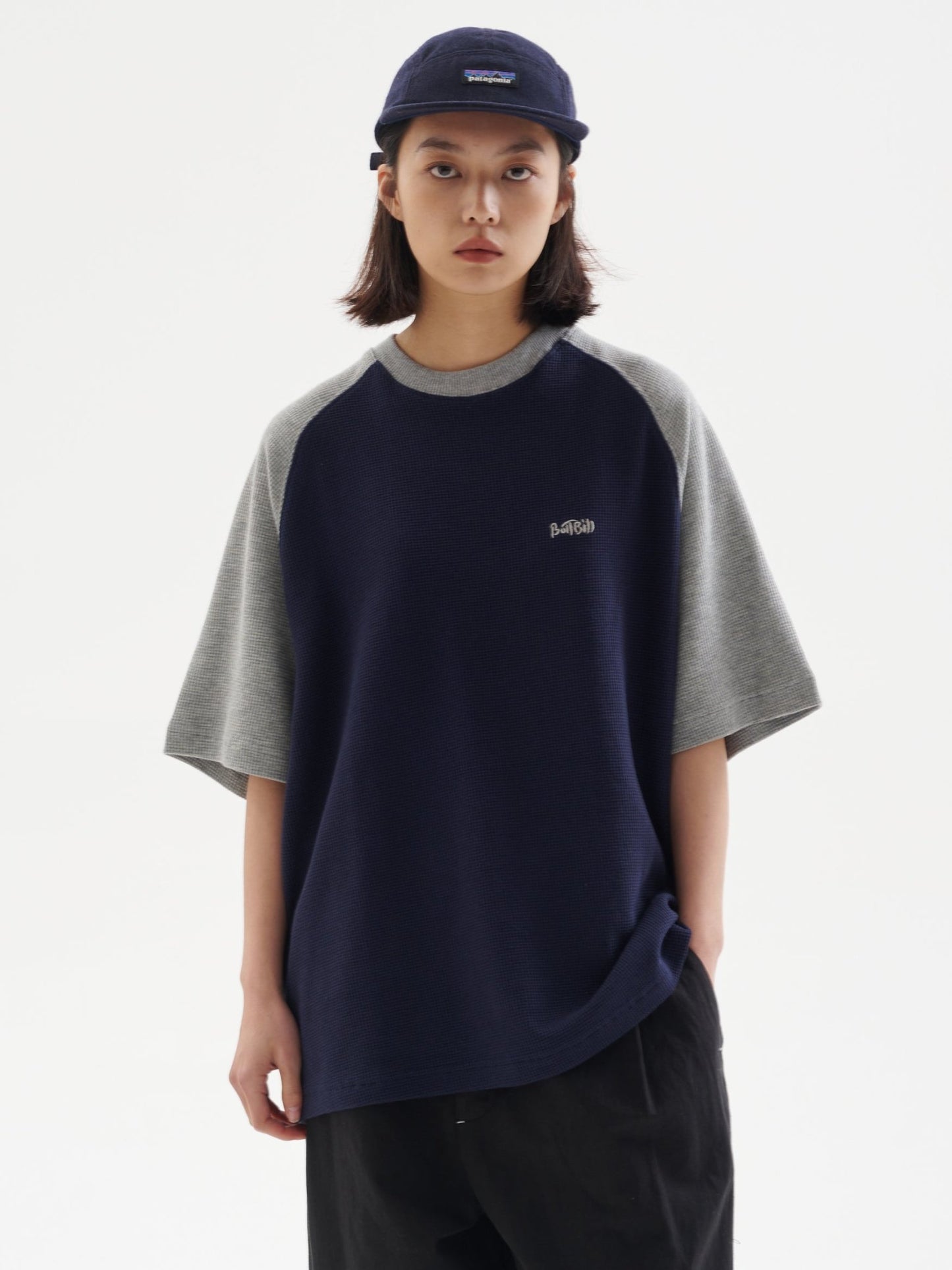280G パッチワークコットンTシャツ B99113