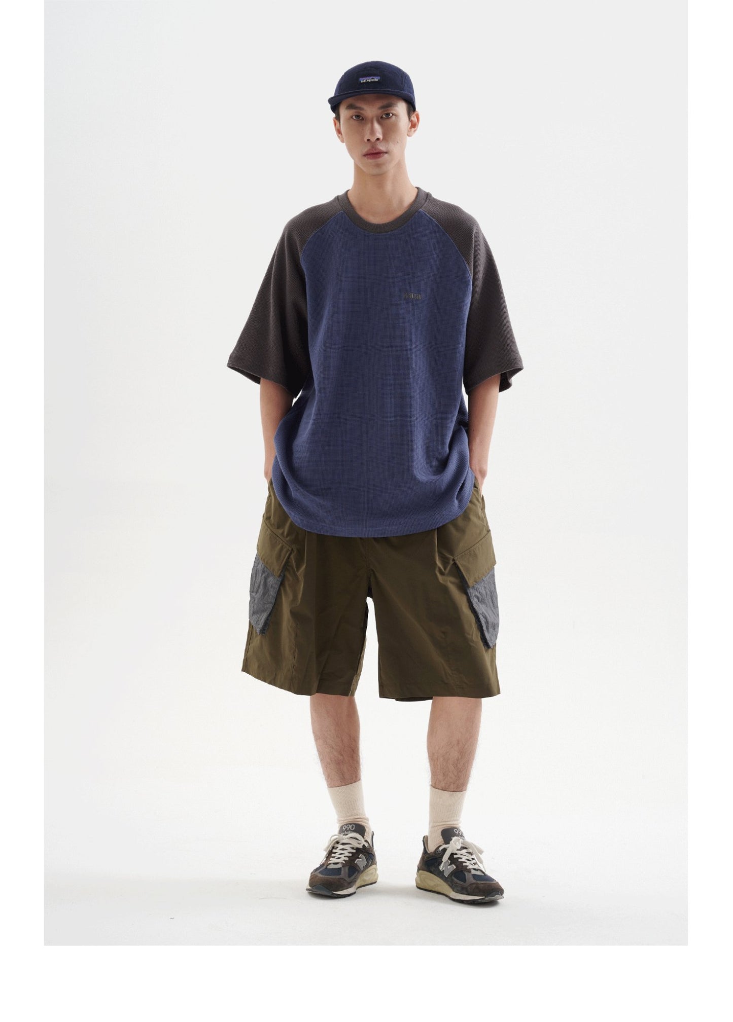 280G パッチワークコットンTシャツ B99113