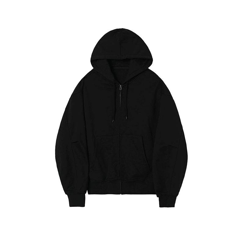 500G HEAVY WEIGHT BASIC RETRO ZIP HOODED SWEATSHIRT E09331