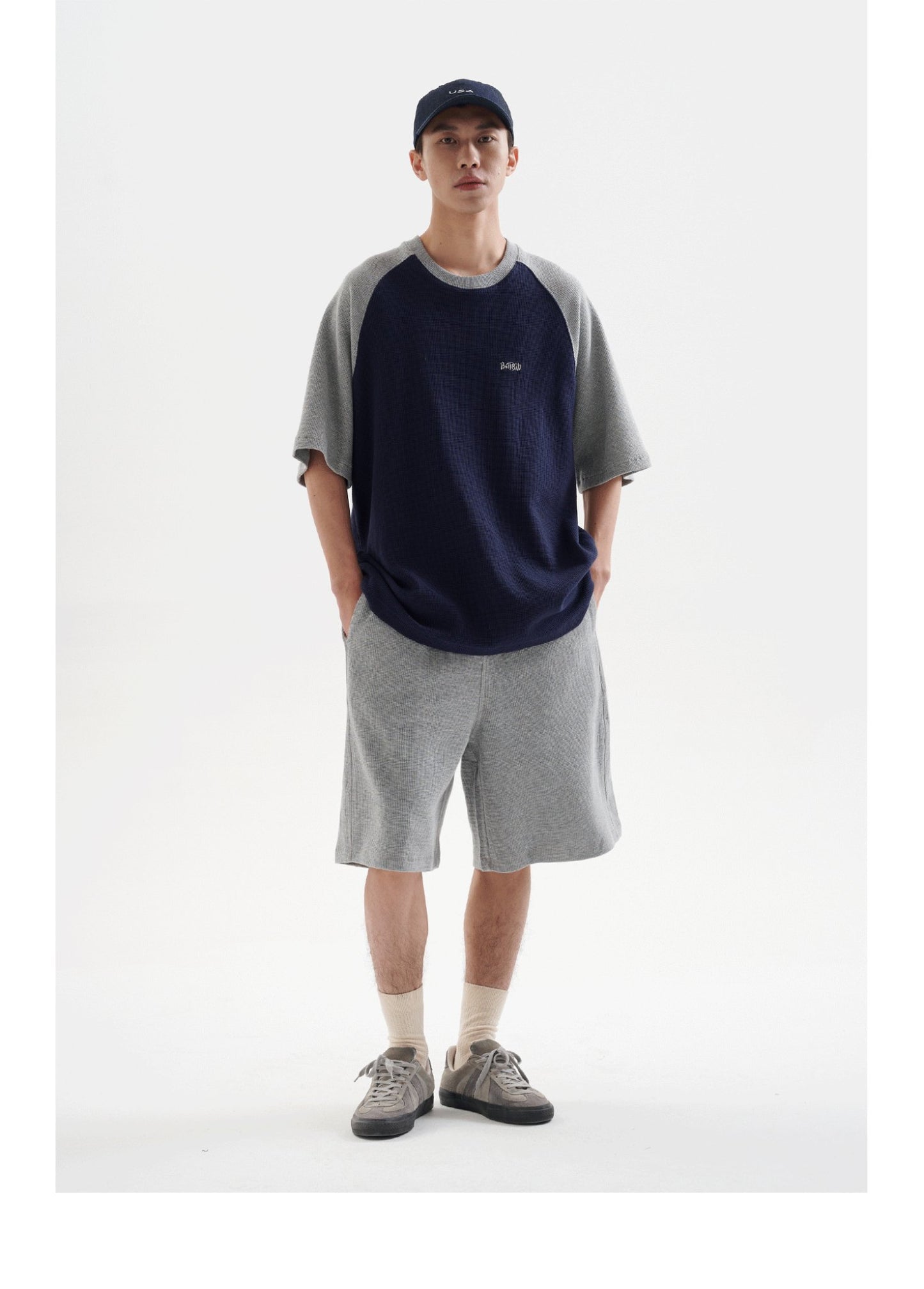 280G パッチワークコットンTシャツ B99113
