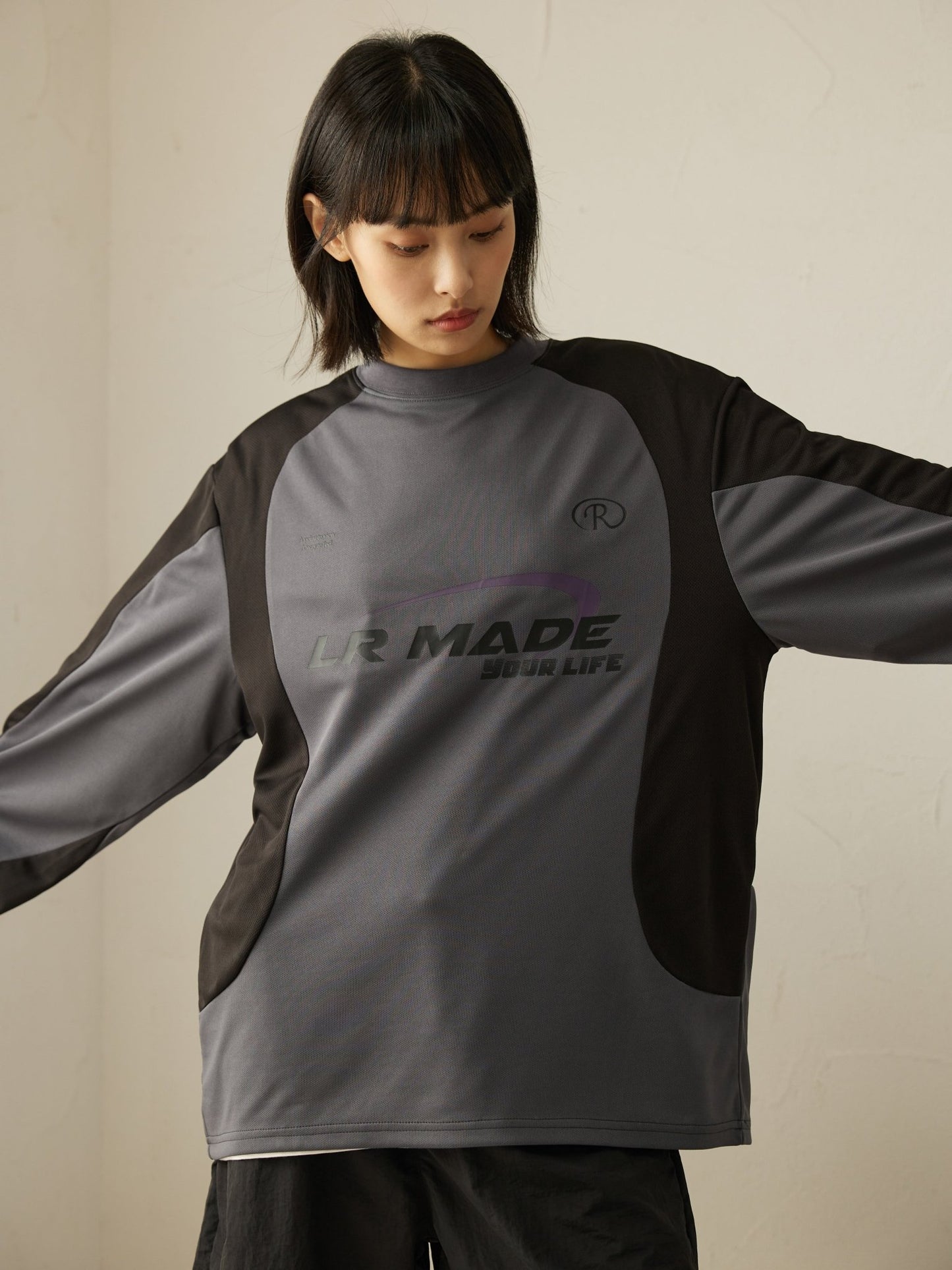 BREATHABLE PATCHWORK LONG SLEEVE JERSEY T-SHIRT L11370