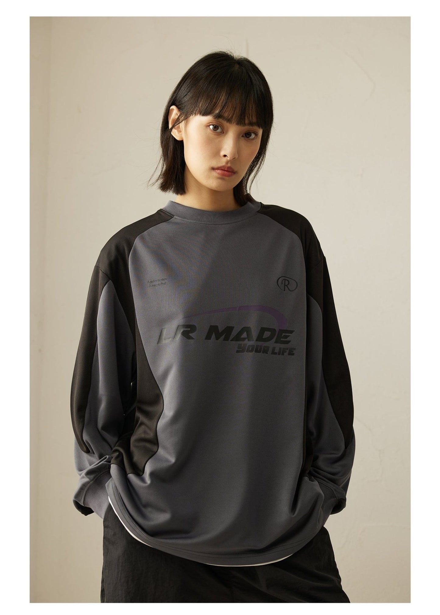 BREATHABLE PATCHWORK LONG SLEEVE JERSEY T-SHIRT L11370