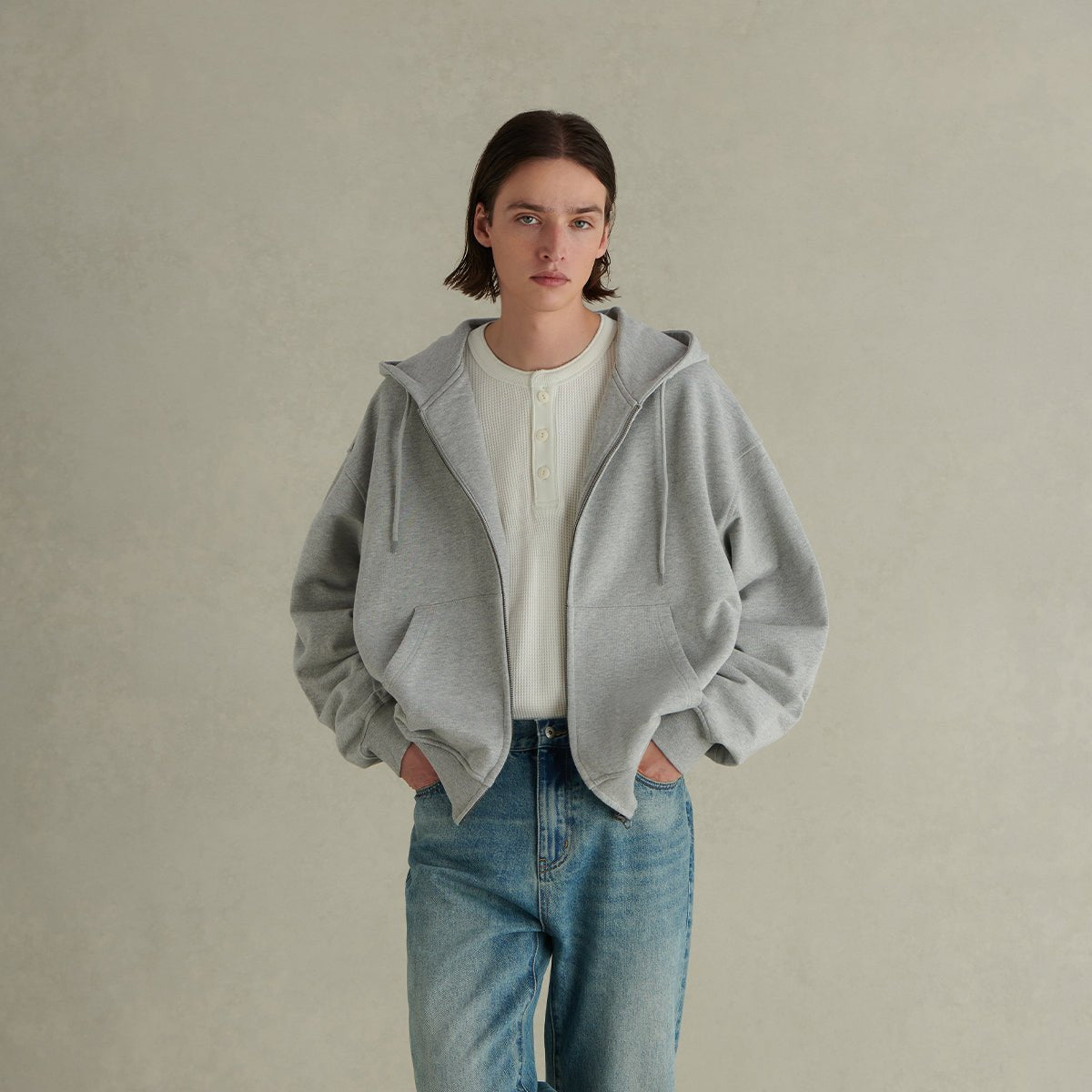 500G HEAVY WEIGHT BASIC RETRO ZIP HOODED SWEATSHIRT E09331