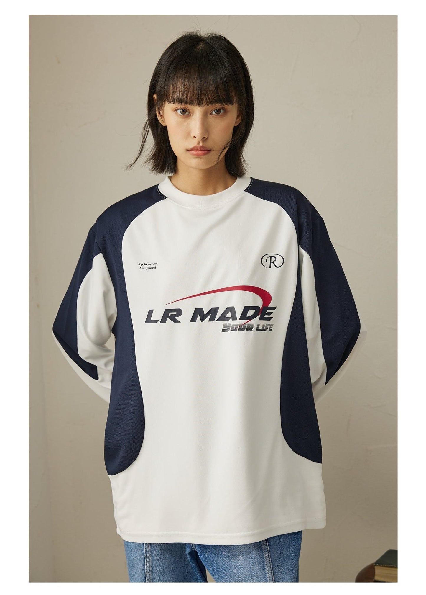 BREATHABLE PATCHWORK LONG SLEEVE JERSEY T-SHIRT L11370