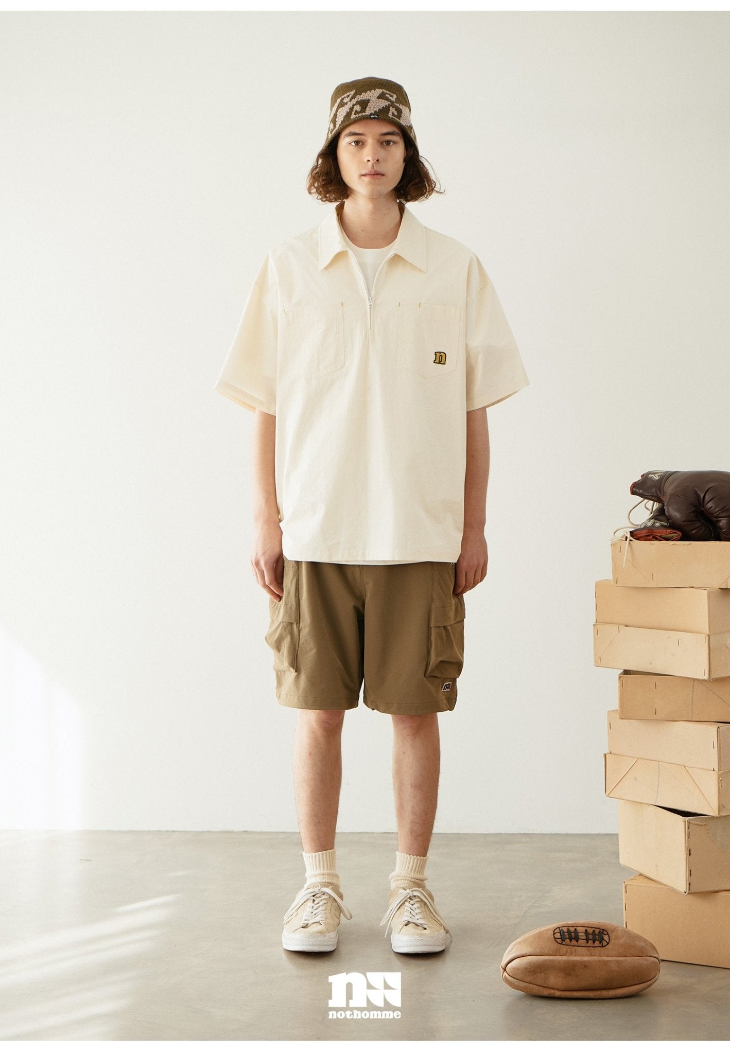 HALF ZIP COTTON SHORT SLEEVE SHIRT N69444