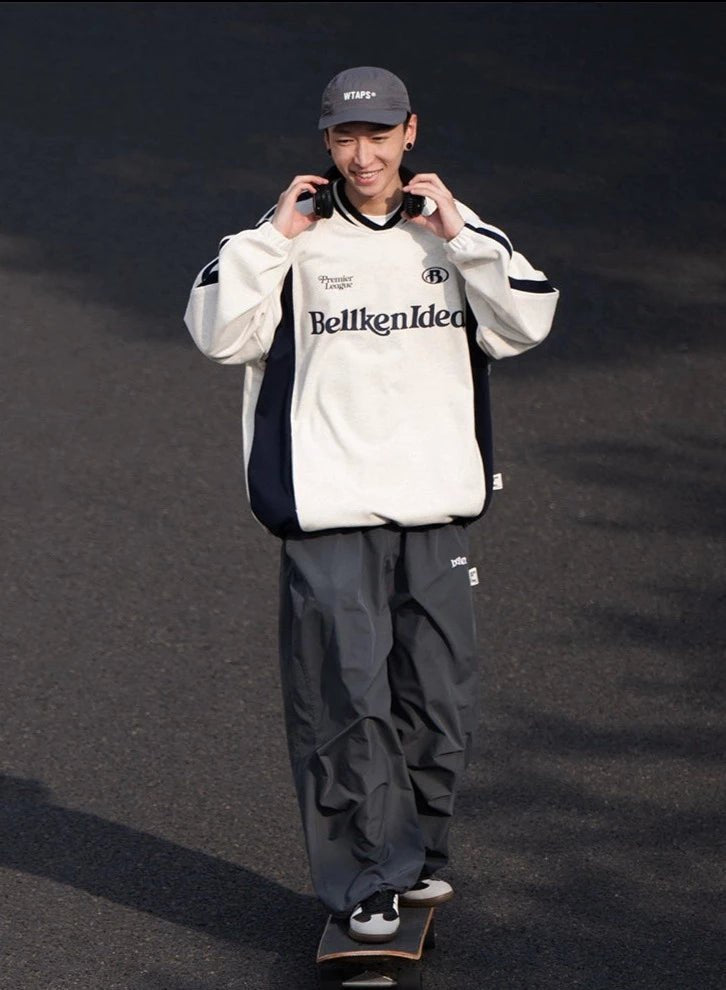 HEAVYWEIGHT LOOSE BASEBALL ROUND NECK SWEATER B19182