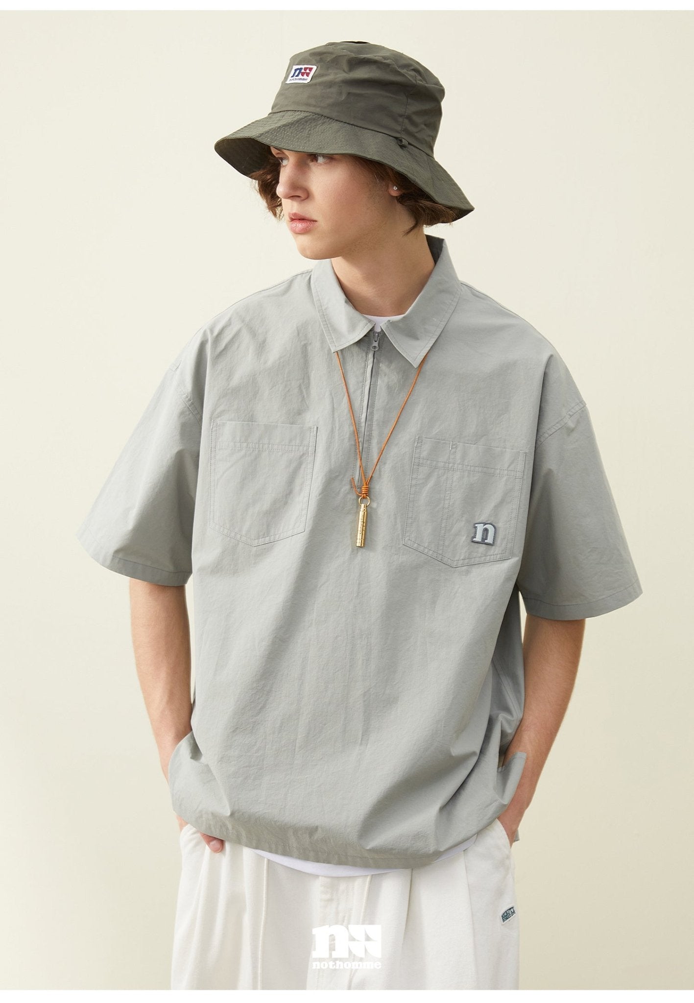 HALF ZIP COTTON SHORT SLEEVE SHIRT N69444