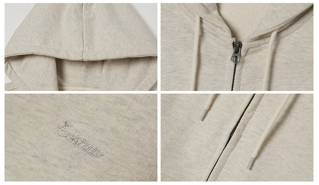 500G HEAVY WEIGHT BASIC RETRO ZIP HOODED SWEATSHIRT E09331