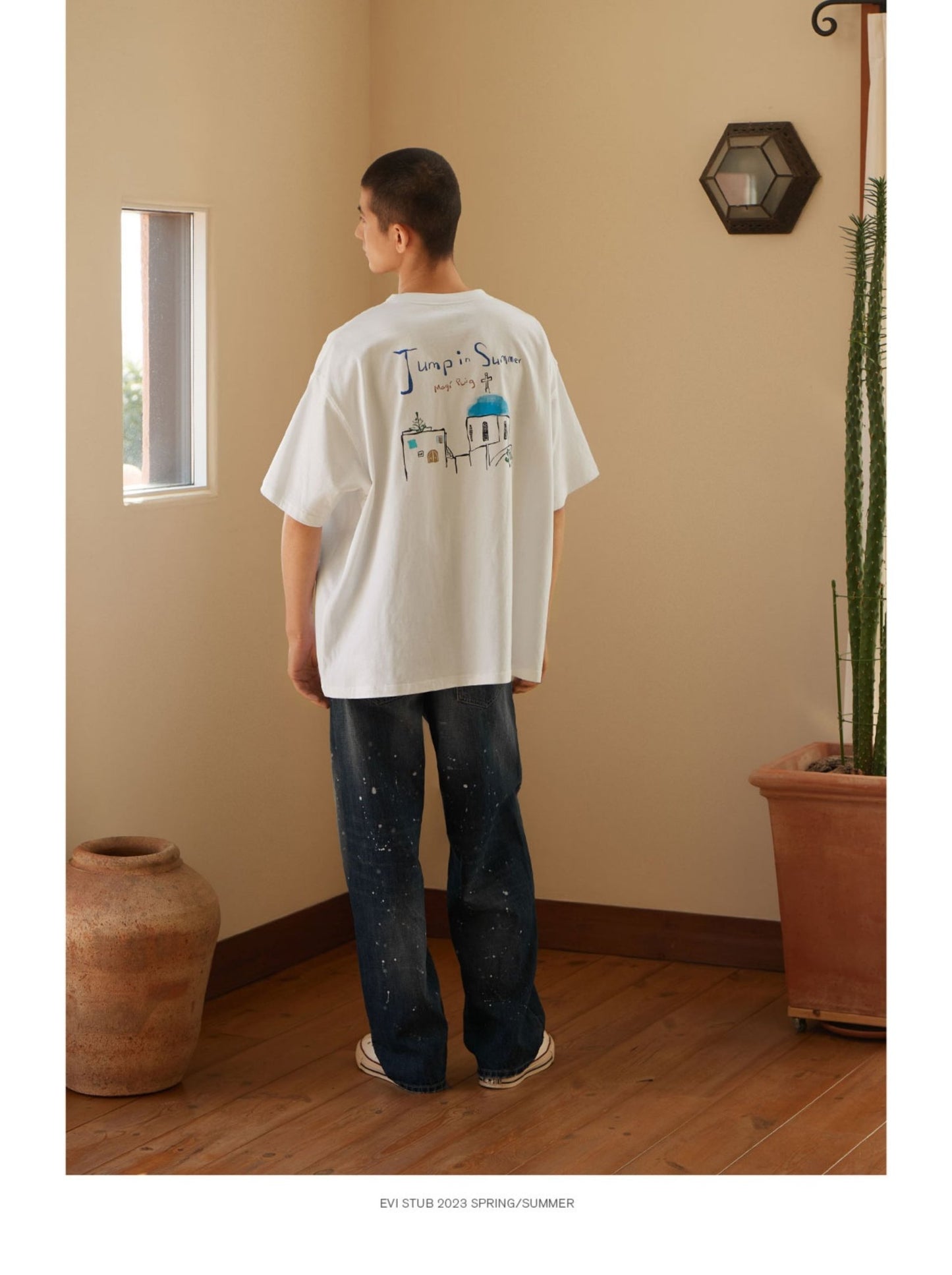 HAND-DRAWN ILLUSTRATION COTTON T-SHIRT E68643