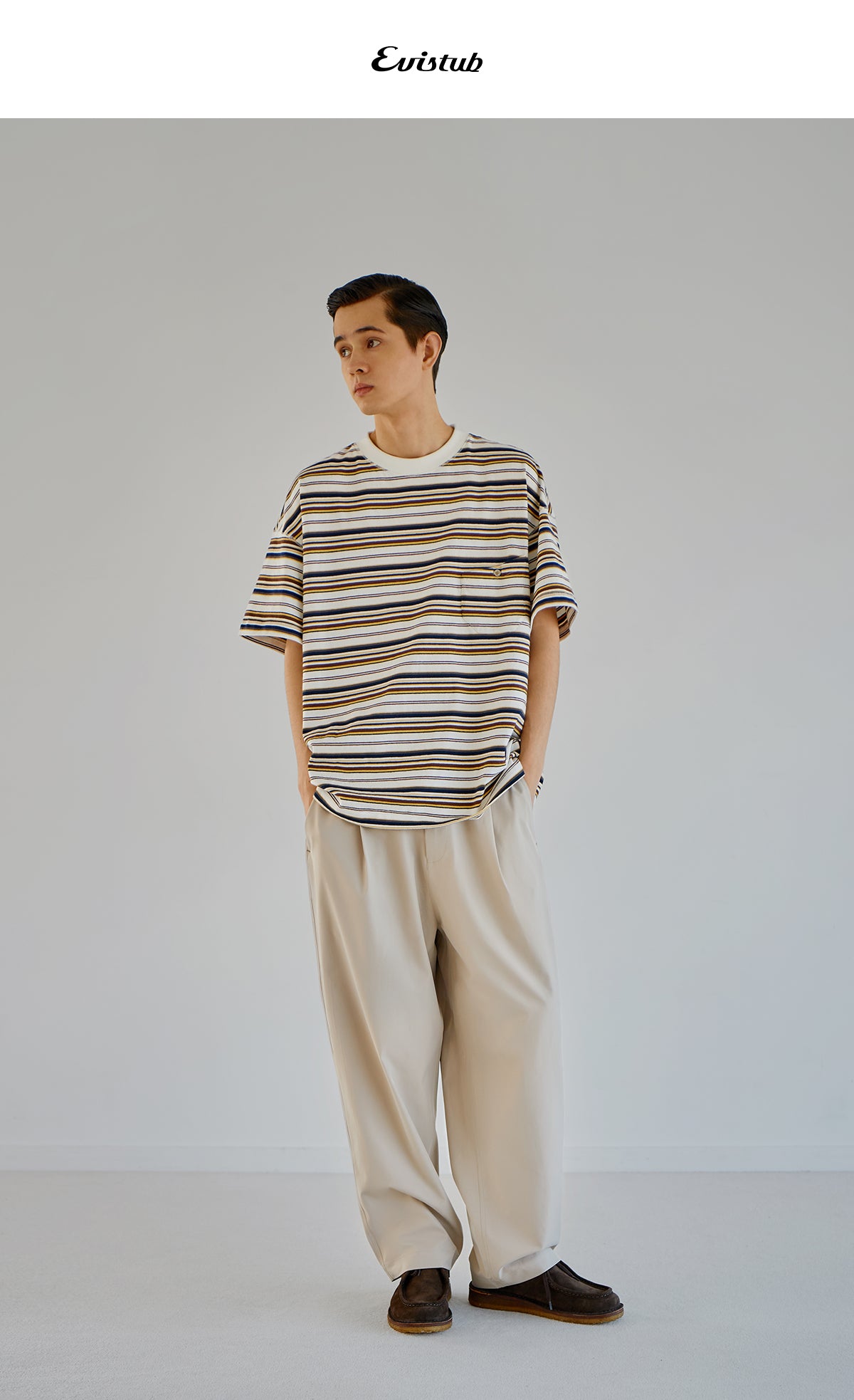 LOOSE SILHOUETTE BORDER POCKET T-SHIRT E22140
