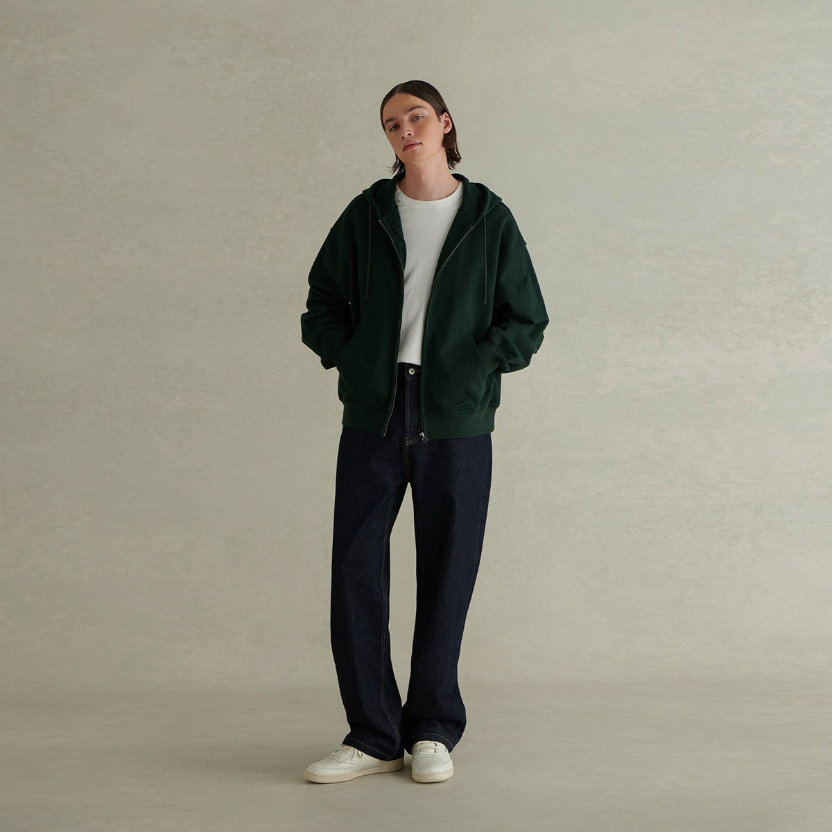 500G HEAVY WEIGHT BASIC RETRO ZIP HOODED SWEATSHIRT E09331