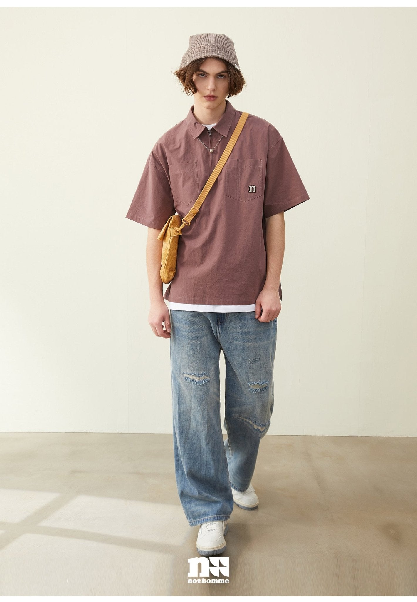 HALF ZIP COTTON SHORT SLEEVE SHIRT N69444