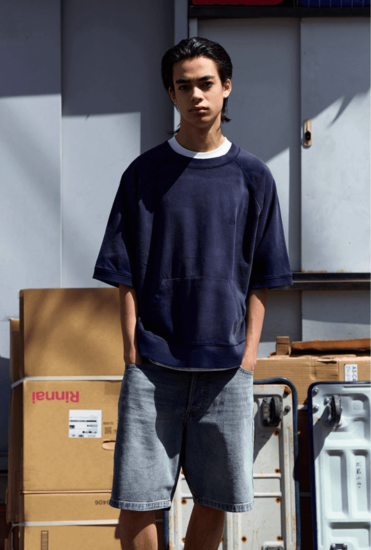 ヘビーウォッシュディストレストラグランスリーブ半袖Tシャツ B05318