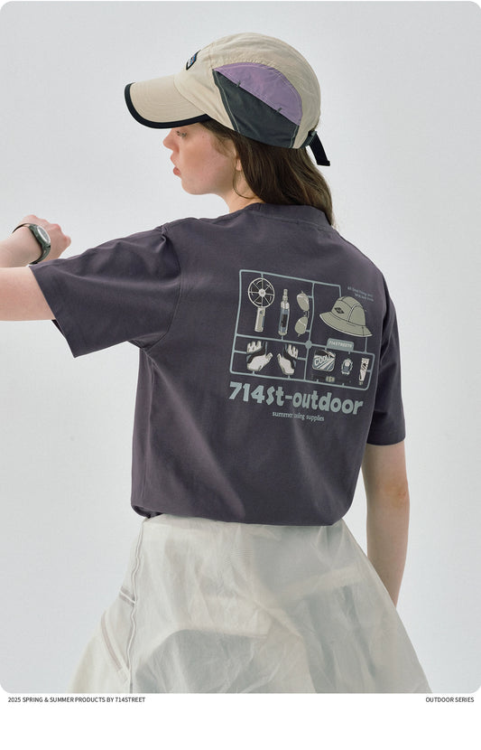 アンチリンクルアウトドアギアプリント半袖Tシャツ S05019