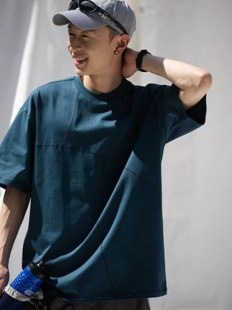抗菌ルーズカジュアルクルーネック刺繍半袖Tシャツ B08062