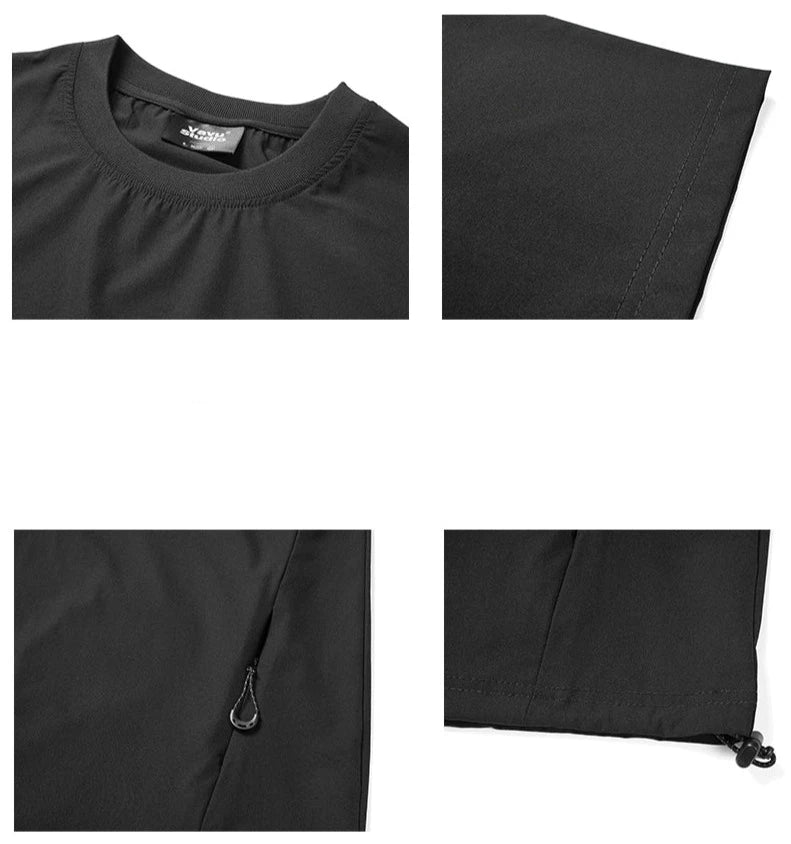 ジッパーポケット無地半袖メンズ夏防水クルーネックTシャツ V06019
