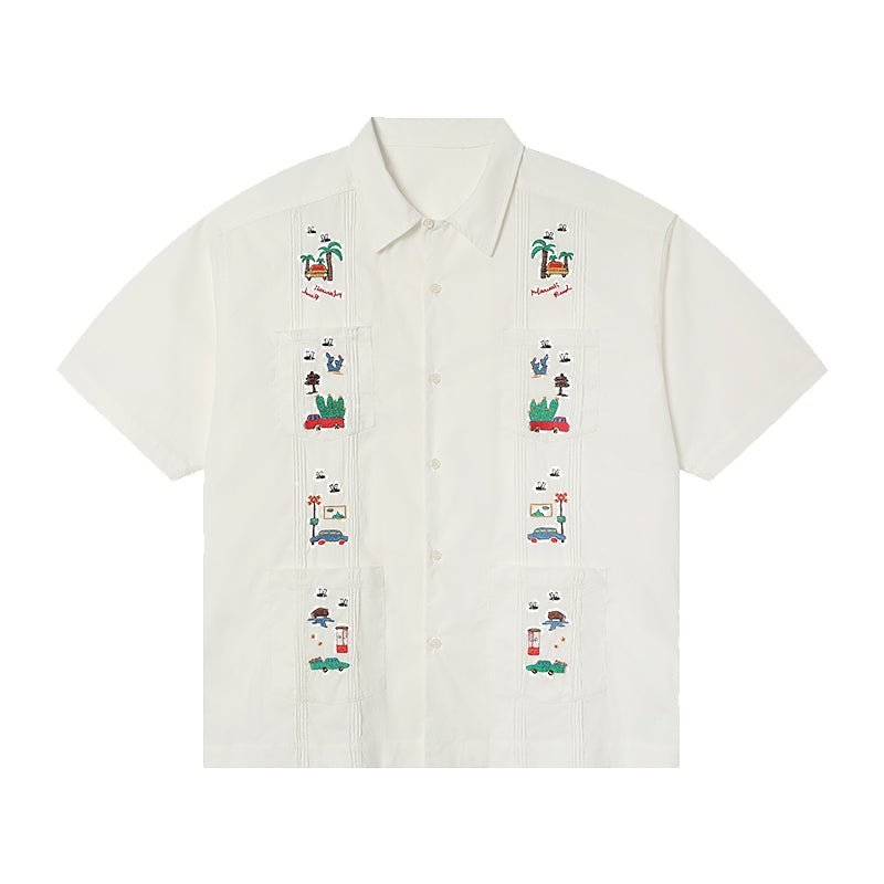 HAWAIIAN SHORT SLEEVE WHITE MODIFIED CUBAN SHIRT E74000