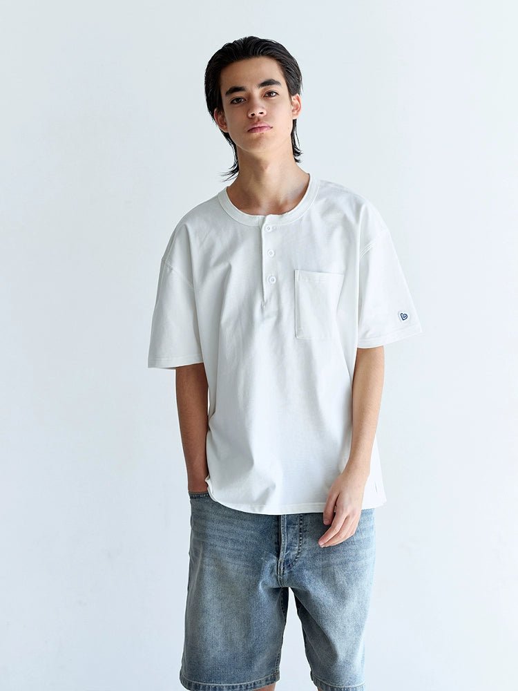 速乾性7a抗菌ポケット無地ヘンリーカラーTシャツ B053110