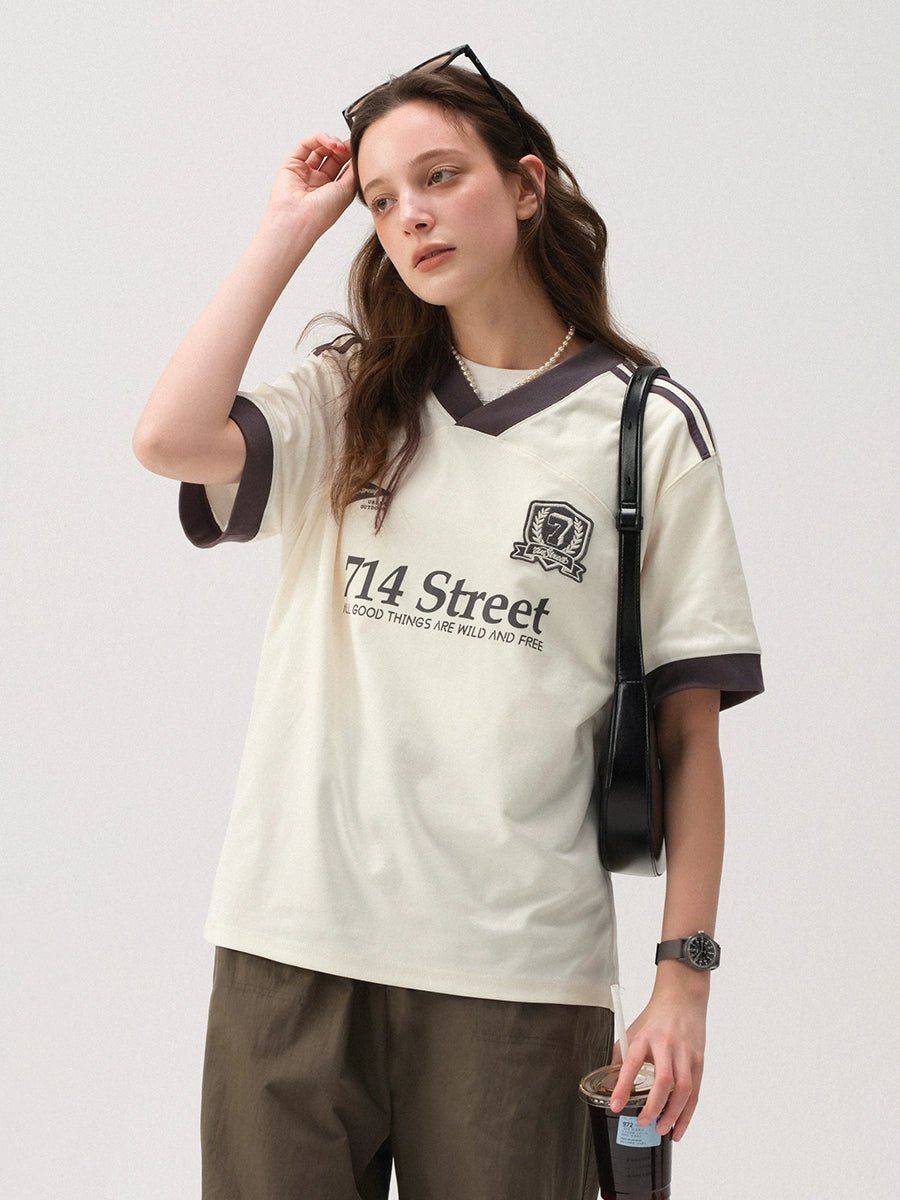 メッシュプリントジャージーVネック半袖Tシャツ S050117