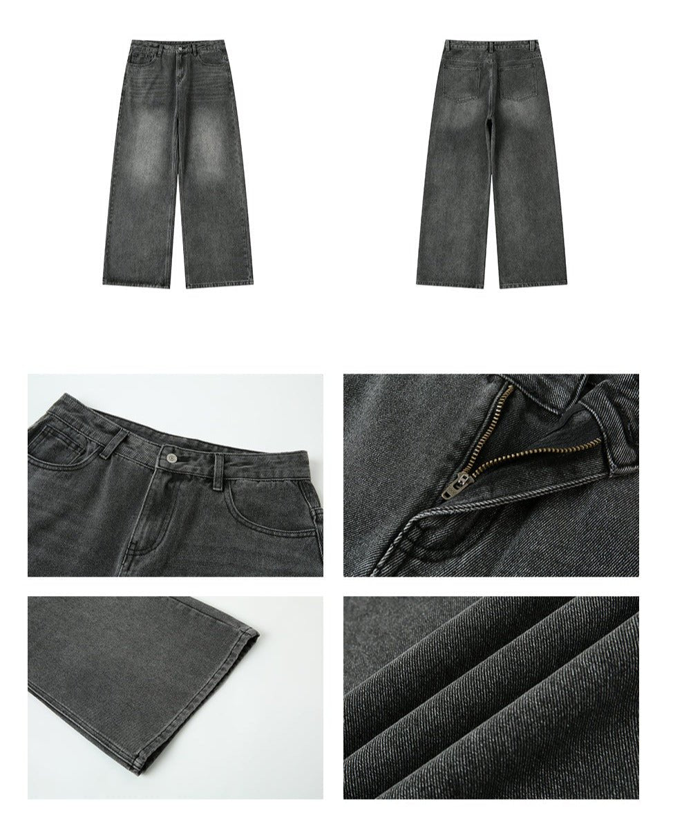 BLACK AGED WASHED CLEAN FIT STRAIGHT LEG JEANS C99441